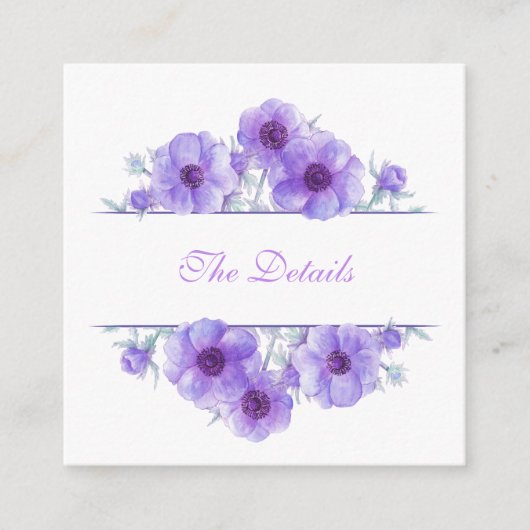 Paarse anemoon bloemenbruiloft details QR code Informatiekaartje (Voorkant)