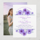 Paarse anemoon bloemenbruiloft waterverf foto kaart (Voorkant / Achterkant)