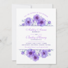 Paarse anemoon bloemenbruiloft waterverf foto kaart