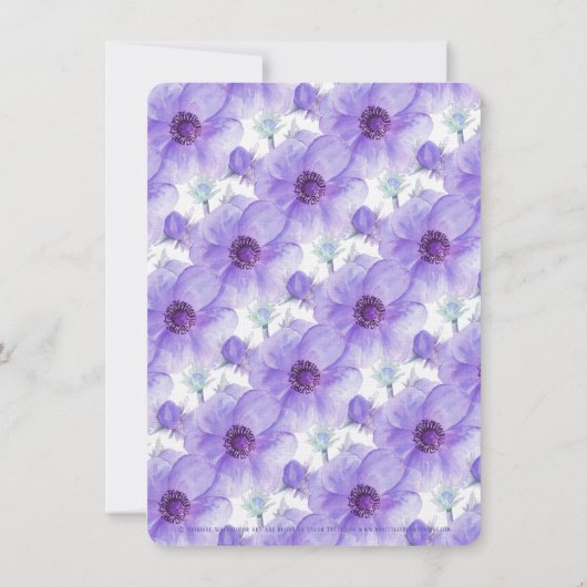 Paarse anemoon bloemenbruiloft waterverf kaart (Achterkant)