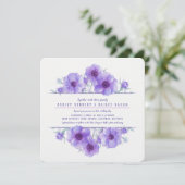 Paarse anemoon bloemenbruiloft waterverf uitnodigi kaart (Staand voorkant)