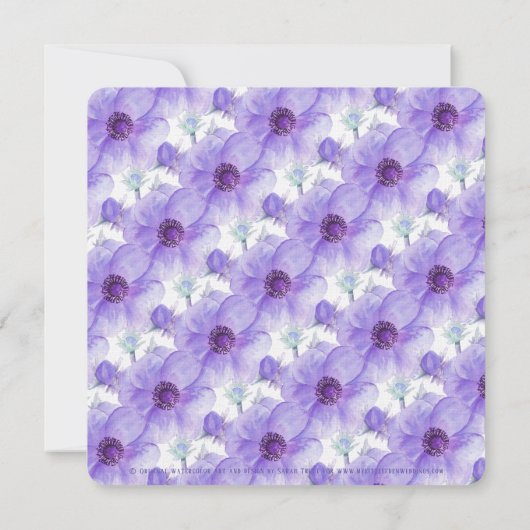 Paarse anemoon bloemenbruiloft waterverf uitnodigi kaart (Achterkant)