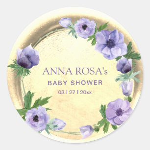 *~* Paarse anemoon bloemenkrans Wax Seal Ronde Sticker