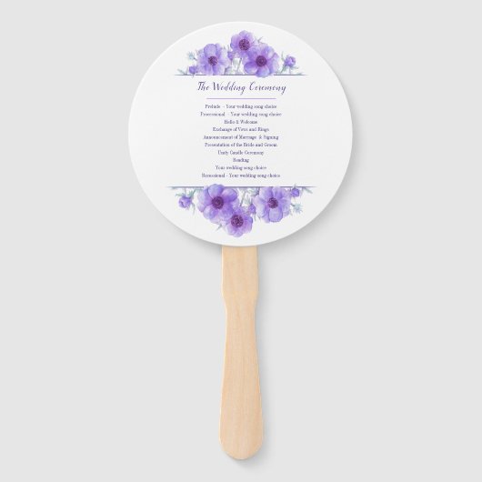 Paarse anemoon bloemkunst ceremonie bruiloft fans handwaaier (Achterkant)