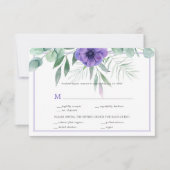 Paarse Anemoon Groene Rand RSVP Kaartje (Voorkant)