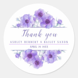 Paarse anemoon waterverf bruiloft gunst stickers