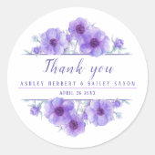 Paarse anemoon waterverf bruiloft gunst stickers (Voorkant)