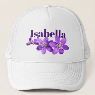 Paarse anemoonbloemen met naam trucker pet