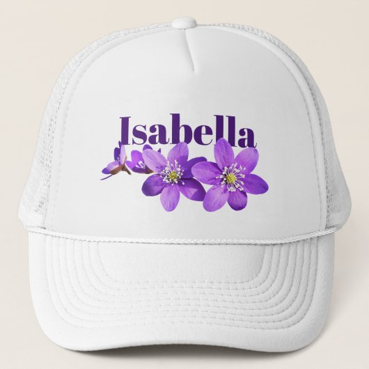Paarse anemoonbloemen met naam trucker pet (Voorkant)