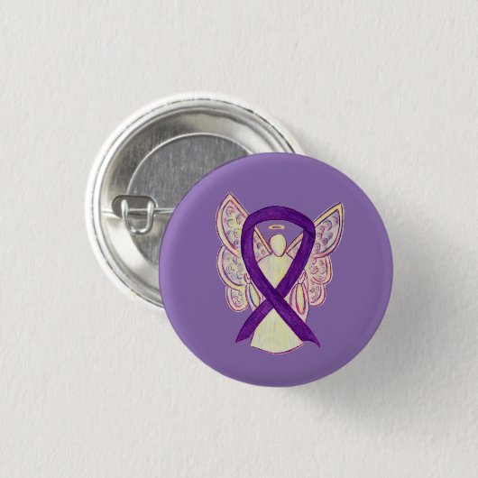 Paarse Angel Awareness Ribbon Custom Art Pins Ronde Button 3,2 Cm (Voorkant /achterkant)