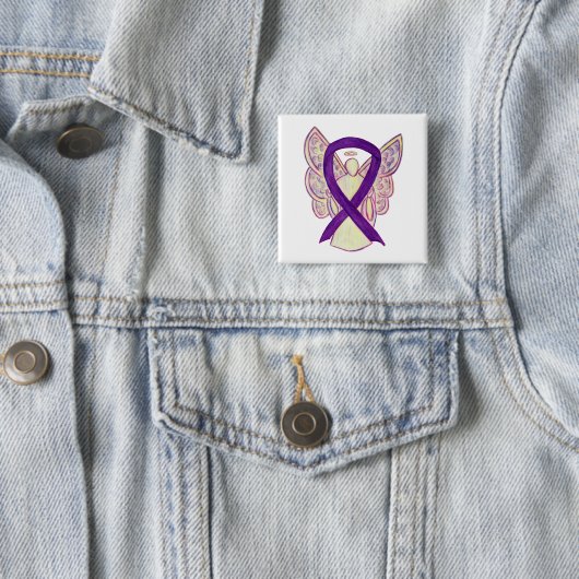 Paarse Angel Awareness Ribbon Custom Art Pins Vierkante Button 5,1 Cm (In situ)