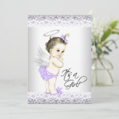 Paarse Angel Baby Shower Uitnodigingen (Staand voorkant)