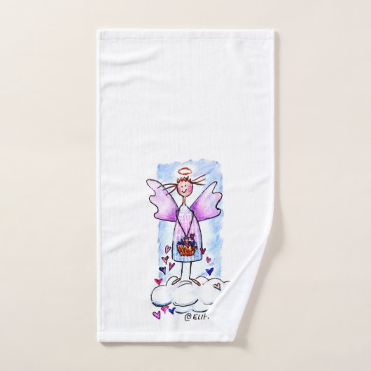 Paarse Angel op White Cloud met mand van het hart Handdoek (Handdoek)