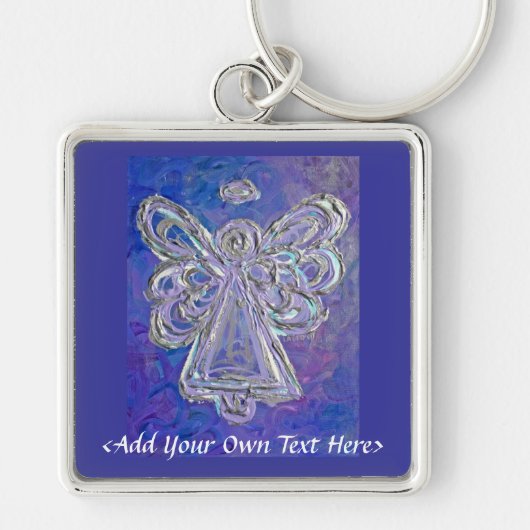 Paarse Angel Silver Wings Sleutelhanger Gepersonal (Voorkant)