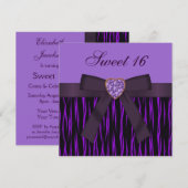 Paarse Animal Print & Heart Jewel Sweet 16 nodigt  Kaart (Voorkant / Achterkant)