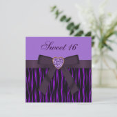 Paarse Animal Print & Heart Jewel Sweet 16 nodigt  Kaart (Staand voorkant)