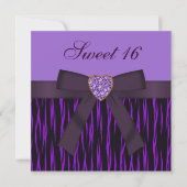 Paarse Animal Print & Heart Jewel Sweet 16 nodigt Kaart (Voorkant)