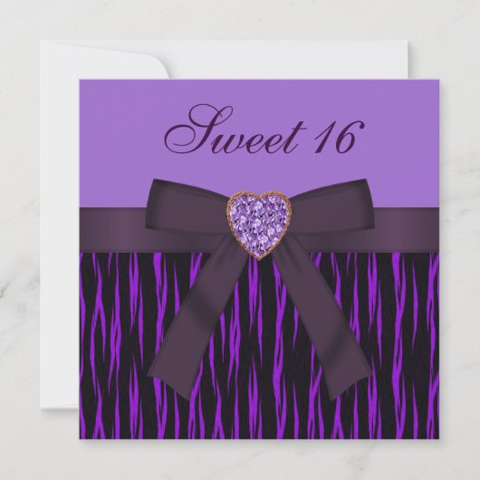 Paarse Animal Print & Heart Jewel Sweet 16 nodigt  Kaart (Voorkant)