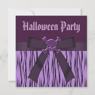 Paarse Animal Print & Skulls Halloween Party Kaart