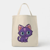 Paarse animatekatvectorkunst tote bag (Achterkant)