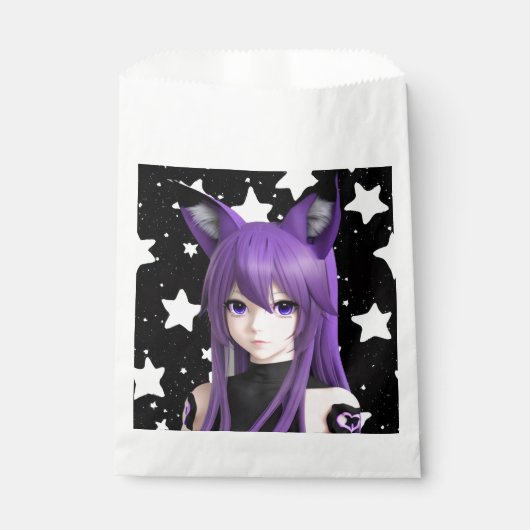 Paarse Anime Meisje met Fox Ear Hoofdband Verjaard Bedankzakje (Voorkant)