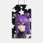 Paarse Anime Meisje met Fox Ear Hoofdband Verjaard Cadeaulabel (Voorkant)