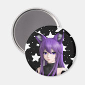 Paarse Anime Meisje met Fox Ear Hoofdband Verjaard Magneet (Voorkant / Achterkant)