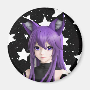 Paarse Anime Meisje met Fox Ear Hoofdband Verjaard Magneet