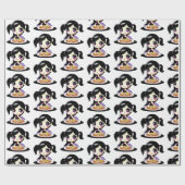 Paarse Anime Meisje Pizza Party Verjaardag Cadeaupapier (Vlak)