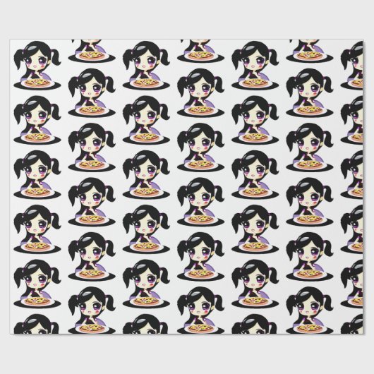 Paarse Anime Meisje Pizza Party Verjaardag Cadeaupapier (Vlak)