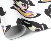 Paarse Anime Meisje Pizza Party Verjaardag Cadeaupapier (Rol Hoek)