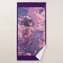 Paarse anime prinses op Horse Beach Handdoek