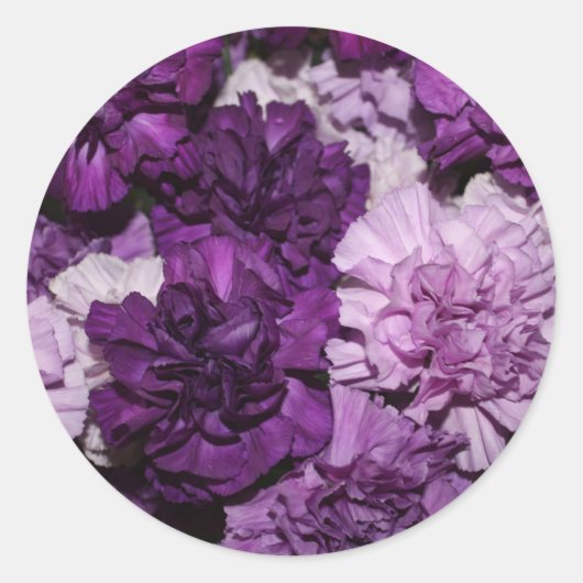 Paarse anjers bloemen arrangement ronde sticker (Voorkant)