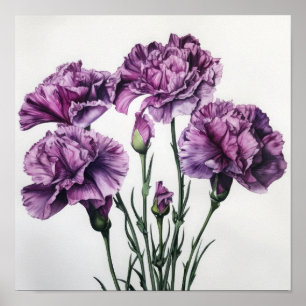 Paarse anjers bloemenkunst print Poster