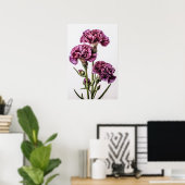 Paarse anjers bloemenkunst print Poster (Thuiskantoor)