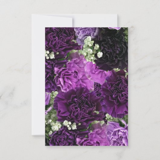 Paarse anjers op een trouwreceptie kaart (Achterkant)