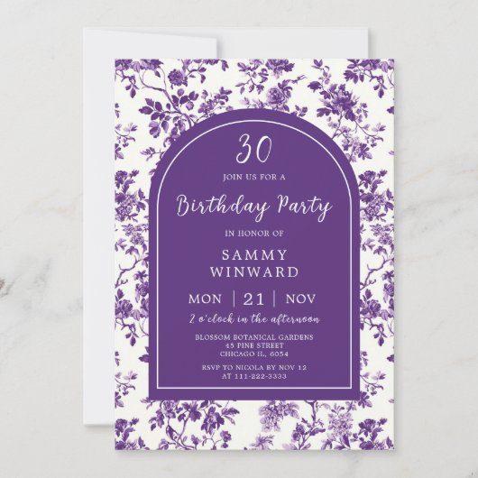 Paarse Antiek Chinoiserie Verjaardagsfeest Kaart (Voorkant)