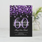 Paarse Any Age Verjaardag String Lights & Stars Kaart (Staand voorkant)