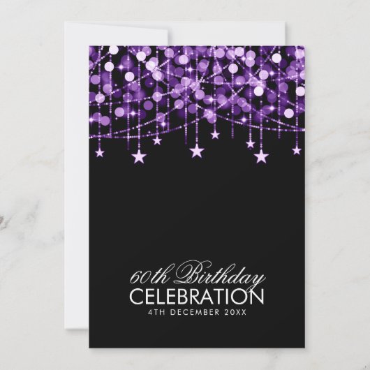 Paarse Any Age Verjaardag String Lights & Stars Kaart (Achterkant)