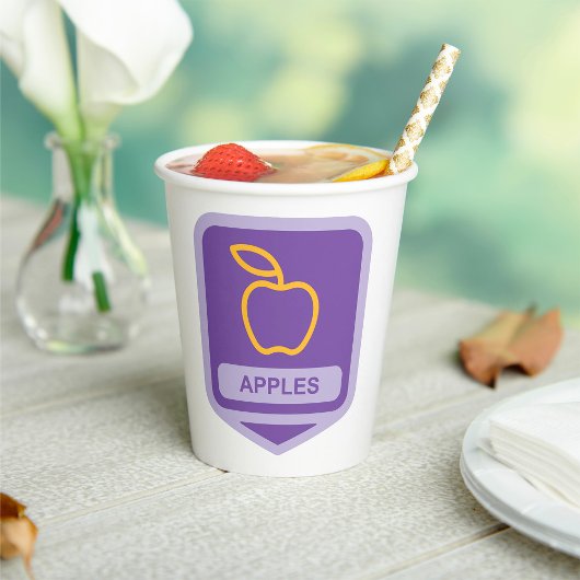 Paarse Apple Badge Design Fruitliefhebber Papieren Bekers
