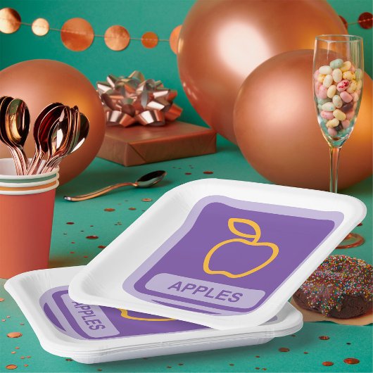 Paarse Apple Badge Design Fruitliefhebber Papieren Bordje