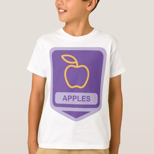 Paarse Apple Badge Design Fruitliefhebber T-shirt (Voorkant)