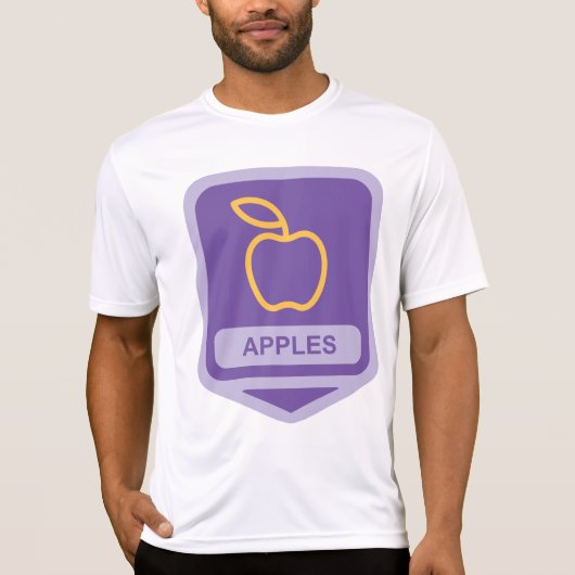 Paarse Apple Badge Design Fruitliefhebber T-shirt (Voorkant)
