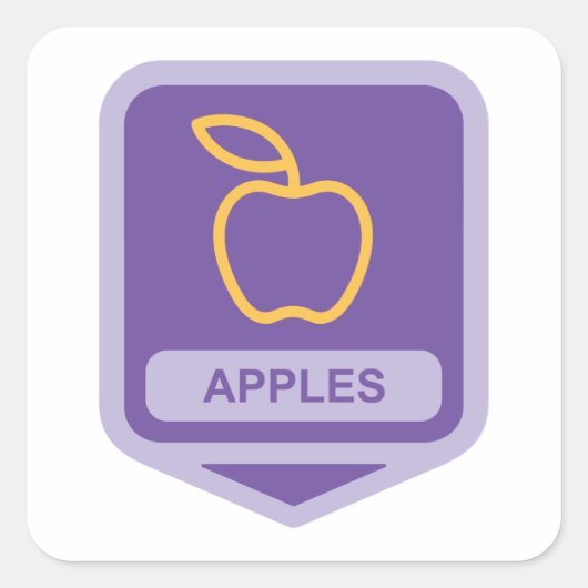 Paarse Apple Badge Design Fruitliefhebber Vierkante Sticker (Voorkant)