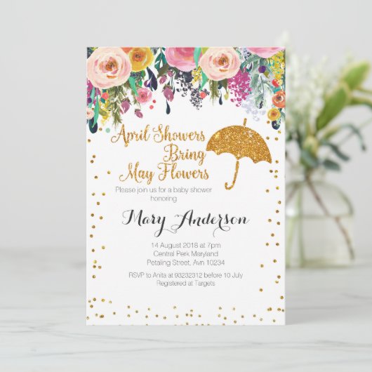 Paarse april Douches Baby shower Uitnodiging (Staand voorkant)