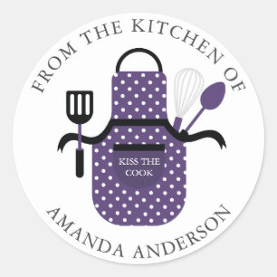 Paarse Apron Kus de Cook uit de keuken van Ronde Sticker