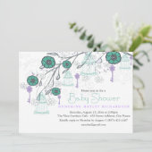 Paarse & Aqua Birdcage Baby shower Uitnodiging (Staand voorkant)