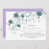 Paarse & Aqua Birdcage Baby shower Uitnodiging (Voorkant / Achterkant)