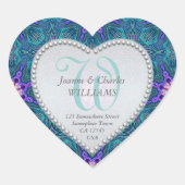 Paarse Aqua Blauwgroen Elegant Monogram Bruiloft S Hart Sticker (Voorkant)