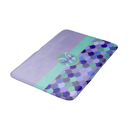 Paarse & Aqua Blauwgroen Zeemeermin Monogram + Naa Badmat (Gekanteld)